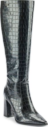 DKNY Shamira Croc Embossed Knee High Boot in Grey - Grey at Nordstrom, Size 9