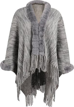 Generic Shawls and Wraps Cardigans for Women UK Knitted Oversized Thickened Shawl Sweater Fringe Cape Shawl Elegant Ponchos Draped Coats Furry Collar Cape Sha
