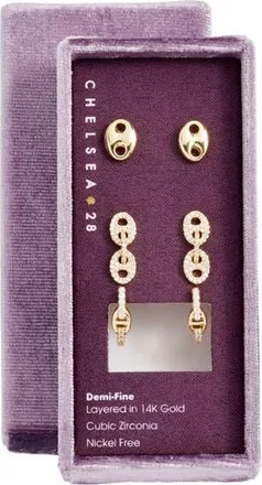 Chelsea28 3-Pack Cubic Zirconia Earrings in Clear- Gold at Nordstrom Rack