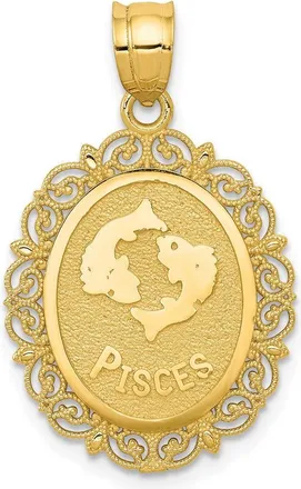 Diamond2Deal 14k Yellow Gold Solid Satin Polished Pisces Zodiac Oval Pendant