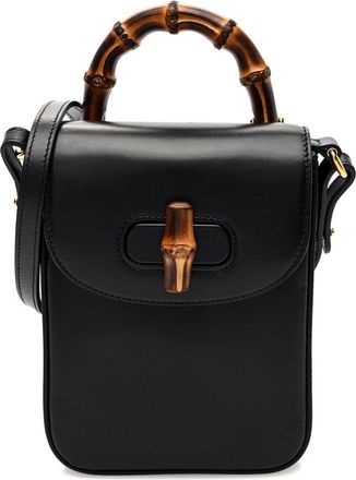 Gucci Black Calfskin Mini Bamboo Top Handle 3 Way Shoulder Bag (Authentic Pre- Loved)