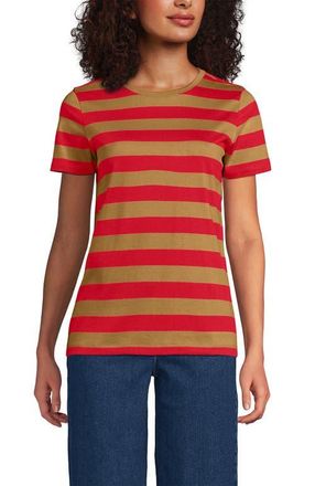 Lands End Supima Cotton Crewneck T-Shirt in Rich Ginger Even Stripe at Nordstrom, Size X-Large P