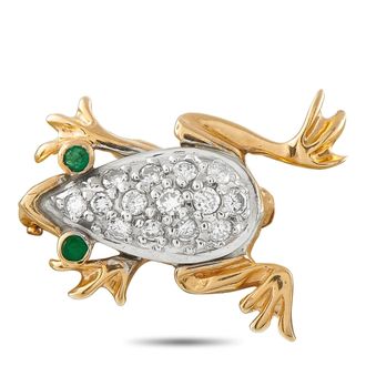 Luxury Bazaar 14K Yellow Gold 0.60ct Diamond and Emerald Frog Brooch MF17-070626