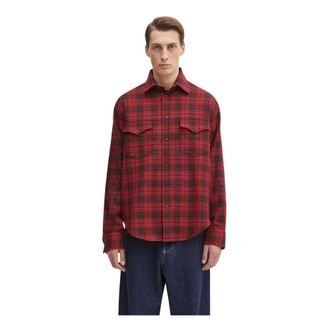 VETEMENTS Overhemden, Heren, Rood, XL, Wol, Plaid Embroidered Shirt