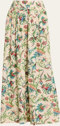 Etro Pleated Floral Cotton Maxi Circle Skirt