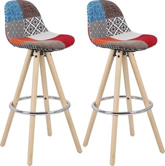 Woltu Sgabelli Da Bar Sedia Cucina Con Schienale Tessuto Di Lino Gambe Legno 2pz Patchwork 1 In Tessuto Di Lino - Woltu