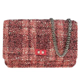 Chanel Reissue 2.55 Flap Quilted Tweed With Resin Detail Pink Tweed Handbag (Pre-Owned)