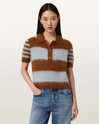 AllSaints Polyamide/Mohair Clem Polo T-Shirt, Size: XS