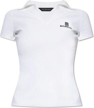 Balenciaga Polo met geborduurd logo - Dames - Polos - Wit - S - Leer - Tops