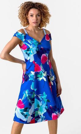 Roman Cold Shoulder Floral Print Dress