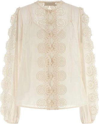 Zimmermann Lucky Geborduurde Blouse - Dames - Blouses - Wit - 2XS - Katoen - Overhemden
