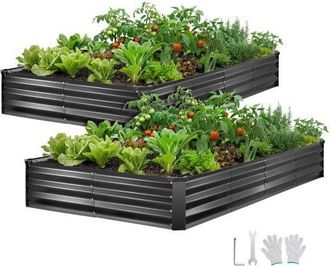 OEM Cama Elevada De Jard&iacute;n 240x120x30 Cm Rectangular, Arriate De Jard&iacute;n De Metal Con Base Abierta, Para Cultivo De Flores Plantas Con Accesorios Para Terr