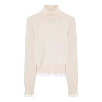 Ganni Dolcevita in lana merino con dettagli in pizzo - - Knitwear - Donna - Beige - XS