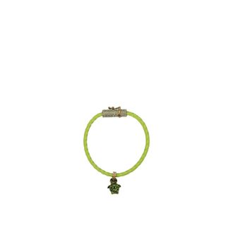 Versace Bracelets, female, Green, Size: ONE SIZE Green Leather Bracelet with Logo Detail
