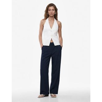 Koton Linen Blend Wide Leg Trousers with Pocket Detail in Navy Blue at Nordstrom, Size 10