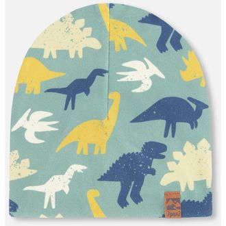Deux par Deux Stretch Jersey Dinosaur Print Beanie in Green Dinosaur Print at Nordstrom, Size 12-24 M