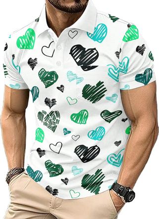 Generic Mens Valentines Day Short Sleeved Polo Shirt - Golf Collar Top with Pocket Pocket (UK, Alpha, 3XL, Regular, Regular, White3)