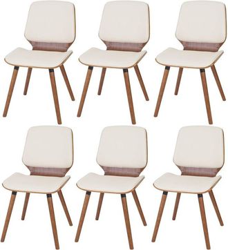 Hhg Juego De 6 Sillas De Comedor Hhg-094, Madera Curvada Dise&ntilde;o Retro Aspecto Nogal, Certificado Mvg, Piel Artificial Crema