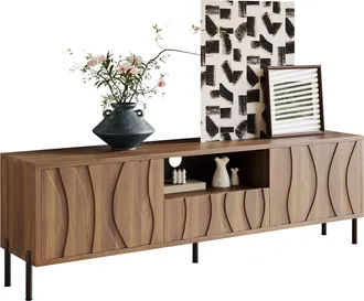 STILVORA Mobile Tv Con 3 Ante E 1 Vano, Passacavi, Stile Moderno, Soggiorno, In Mdf, Naturale, 160&times;35&times;46 Cm