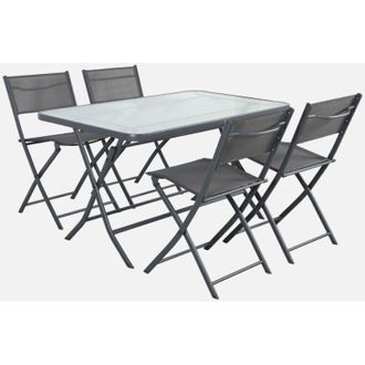 Sweeek Set tavolo da giardino pieghevole in acciaio con 4 sedie