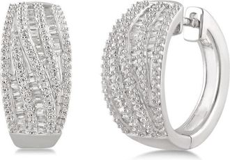 DiamondMuse 1.00 Carat T.W. Sterling Silver Diamond Huggie Hoop Earrings for Women