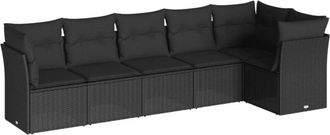 vidaXL Set De Sof&aacute;s De Jard&iacute;n 6 Piezas Y Cojines Rat&aacute;n Sint&eacute;tico Negro Vidaxl