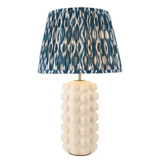 Netlighting Bobble White Table Lamp Blue Fabric Ikat Shade 35cm B22