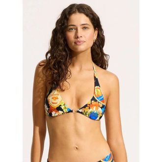 Seafolly Ciao Bella Long Line Halter Bikini Top Womens Navy Swimwear DDR2490