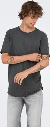 Only & Sons Rundhalsshirt ONLY & SONS ONSBENNE LONGY SS TEE NF 7822 NOOS, Herren, Gr. XXL, grau (grau pinstripe), Single Jersey, Obermaterial: 100% Baumwolle, uni