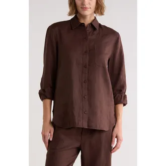 Rag & Bone Max Long Sleeve Linen Button-Up Shirt in Espresso at Nordstrom Rack, Size X-Small