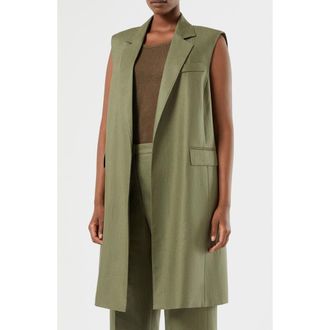 Marina Rinaldi Mallo Long Linen Vest in Olive Green at Nordstrom, Size 16 - W