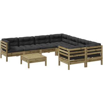 vidaXL Set Divani da Giardino 9pz con Cuscini Legno Impregnato di Pino vidaXL