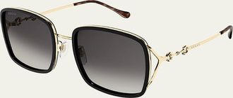 Gucci Fork & Horse-Bit Logo Square Injection Plastic/Metal Sunglasses