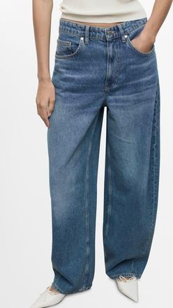 Mango Mid Rise Balloon Jeans in Medium Blue at Nordstrom, Size 6