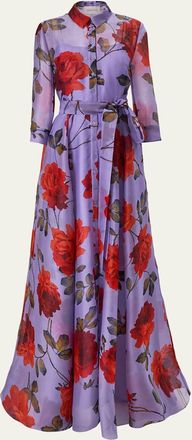 Carolina Herrera Rose Silk Organza Long-Sleeve Trench Gown