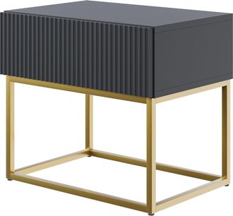 Selsey Selsey Veldio - Mesita De Noche Con Caj&oacute;n, Negra Con Patas De Metal Dorado, 50 Cm