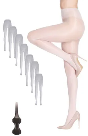 Lechery 7-Pack Glossy Sheer Run Resistant Party Evening Tights for Women in White at Nordstrom, Size Small