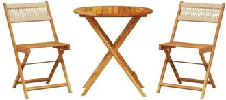 vidaXL 3 Piece Bistro Set Beige Polypropylene and Solid Wood Vidaxl