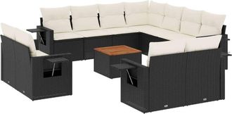 vidaXL Set De Sof&aacute;s De Jard&iacute;n 12 Piezas Cojines Rat&aacute;n Sint&eacute;tico Negro Vidaxl