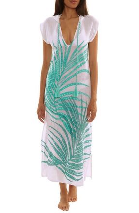 Trina Turk Sheer Tropics Cover-Up Dress in Aqua at Nordstrom, Size X-Large