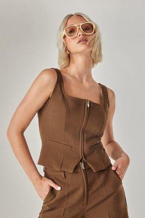 NASTY GAL Zip Front Sleeveless Tailored Top in Chocolate at Nordstrom, Size 10