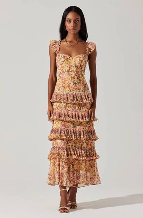 Astr Ayesha Dress In Yellow Floral Multi
