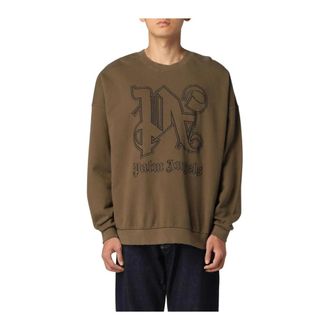 Palm Angels Sweatshirts, male, Green, Size: M Logo Crewneck Sweatshirt
