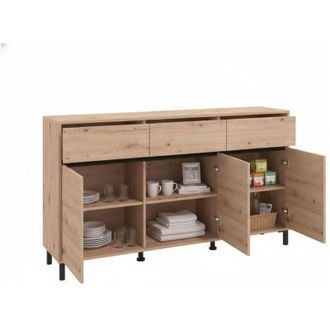 Dmora Credenza Giarre, Madia 3 Cassetti, 3 Ripiani, Apertura Battente e Scorrevole, 157x40x90h cm Marrone Rovere Nodi