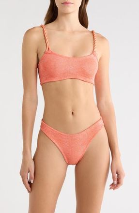 Hunza G Phoebe Two-Piece Bikini Swimsuit in Metallic Coral at Nordstrom