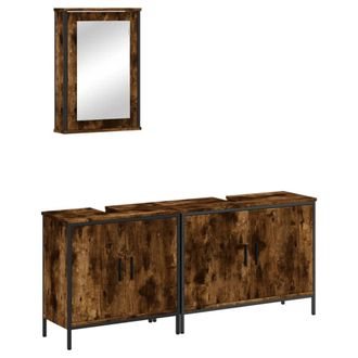 vidaXL Vidaxl - Set De Muebles Ba&ntilde;o 3 Pzas Madera Contrachapada Roble Ahumado
