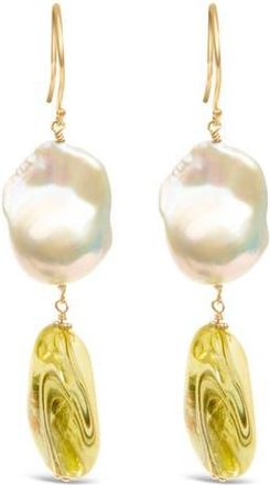 House of Brilliance 14K Yellow Gold Citrine and Baroque Pearl Drop and Dangle Earrings at Nordstrom