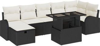 vidaXL Garden Sofa Set with Cushion 8 pcs Black Poly rattan Vidaxl