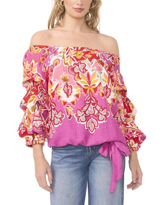 Vince Camuto Off Shoulder Balloon Sleeve Linen-Blend Top