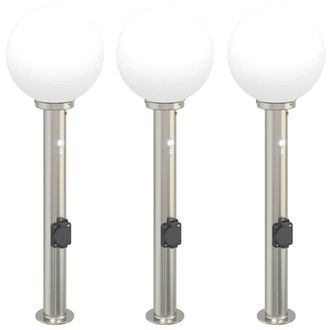 vidaXL Balizas De Luz Con Sensor Y Tomacorriente, 3 Unidades, 80 Cm, Acero Inoxidable, Ip44 Vidaxl